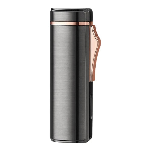 Metallic lighter with rose gold accents on a white background
