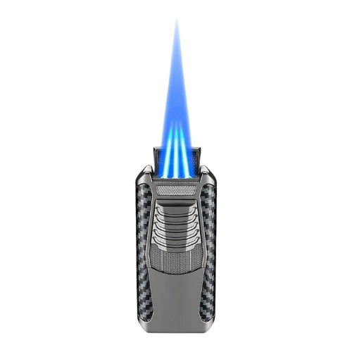Cigar lighter with blue flame on a white background