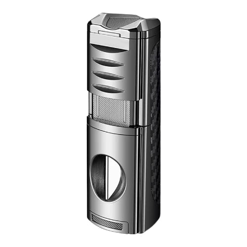 Metallic lighter with cutout design on a white background