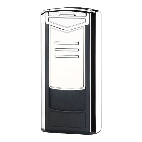Black and silver lighter with geometric design