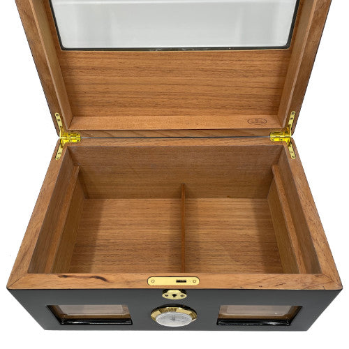 Large Black Windowed Humidor Open Inside - Humidor - Sams Smokes