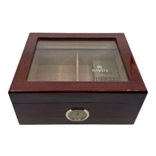 Savoy Mahogany Glass Top Humidor | 25 cigar - HSAMGTS